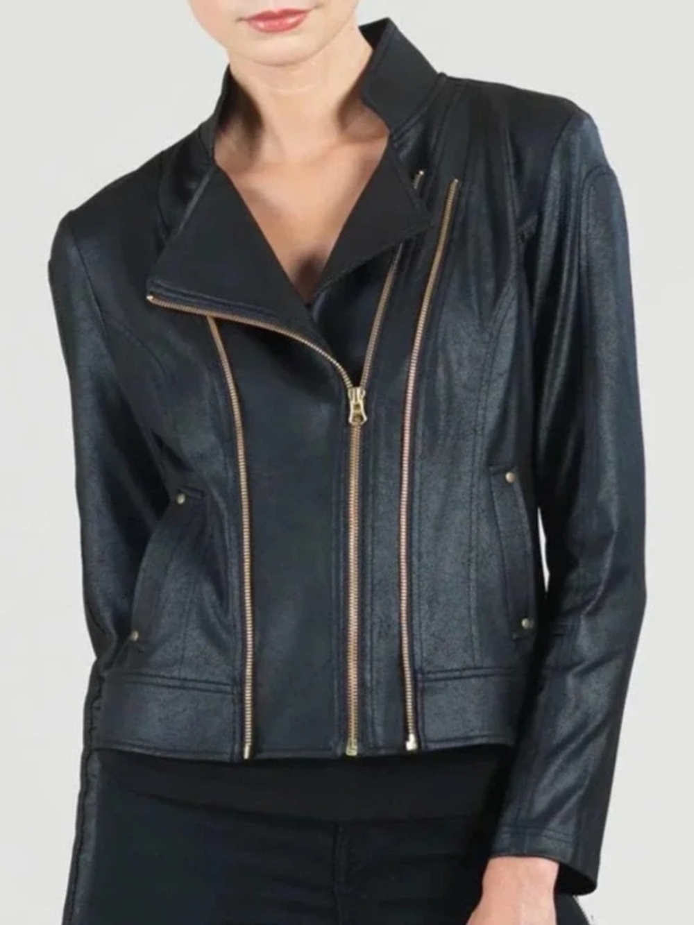 Clara Sunwoo Liquid Faux Leather Jacket with Double Zip Medium